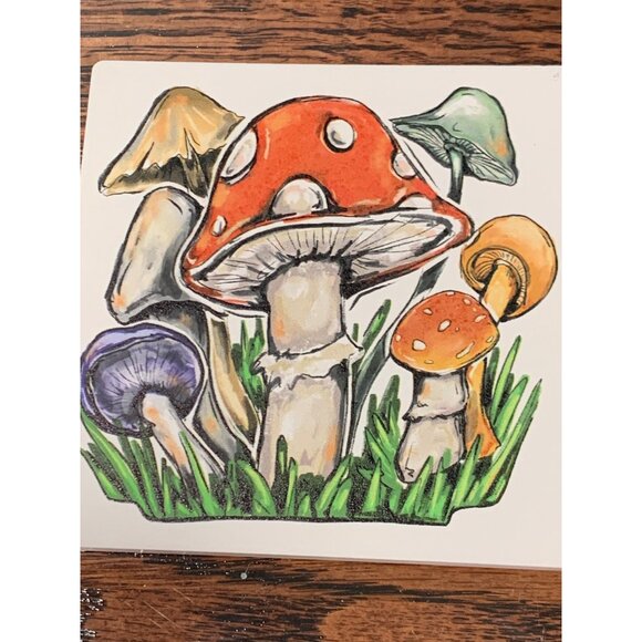 Set Of 2 Mushroom Ceramic Coasters Cork Backing 4 3/16” Decor Protection Retro - Picture 3 of 3